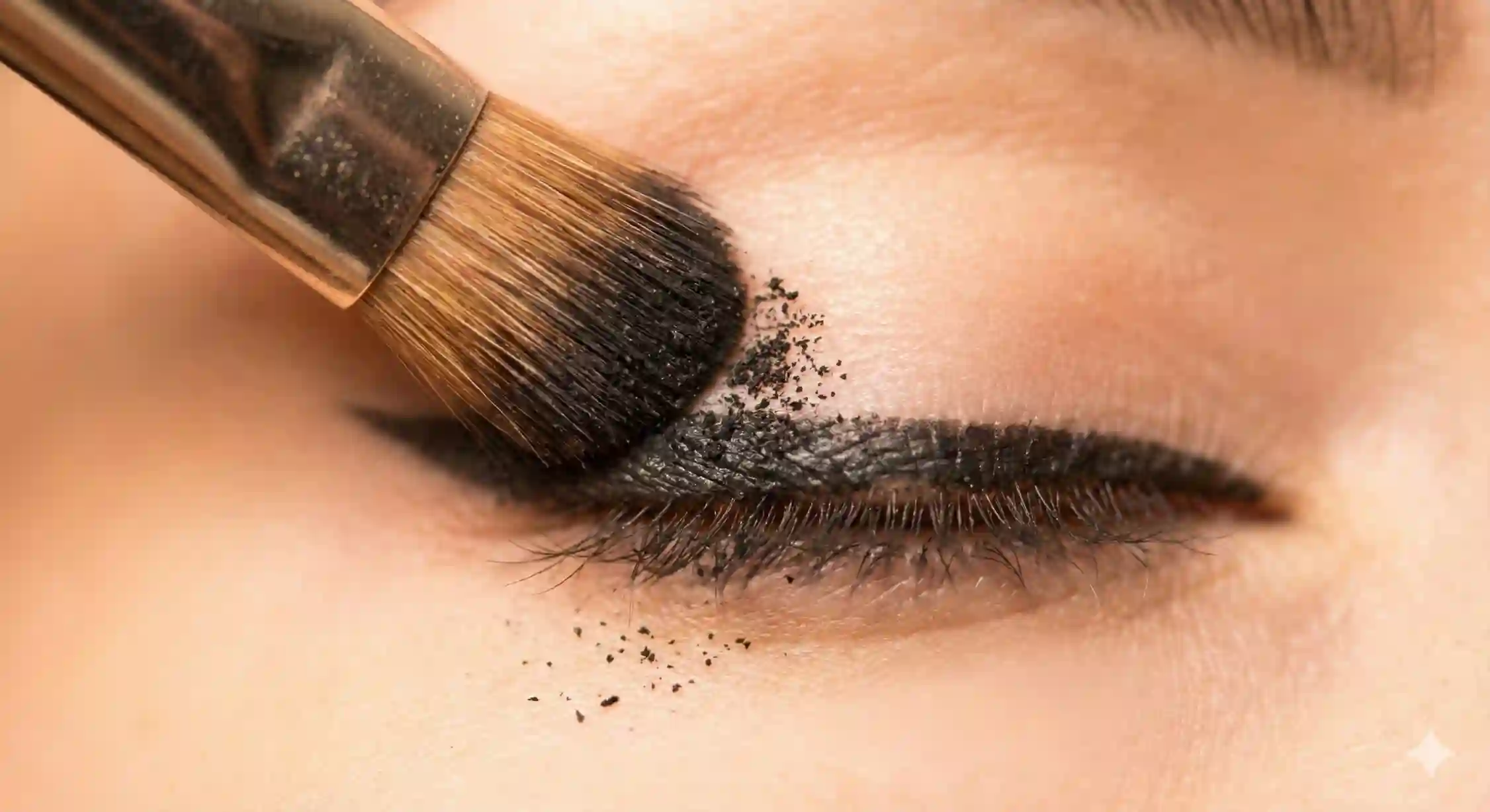 ترفند تثبیت خط چشم مدادی با استفاده از سایه چشم و براش زاویه‌دار.